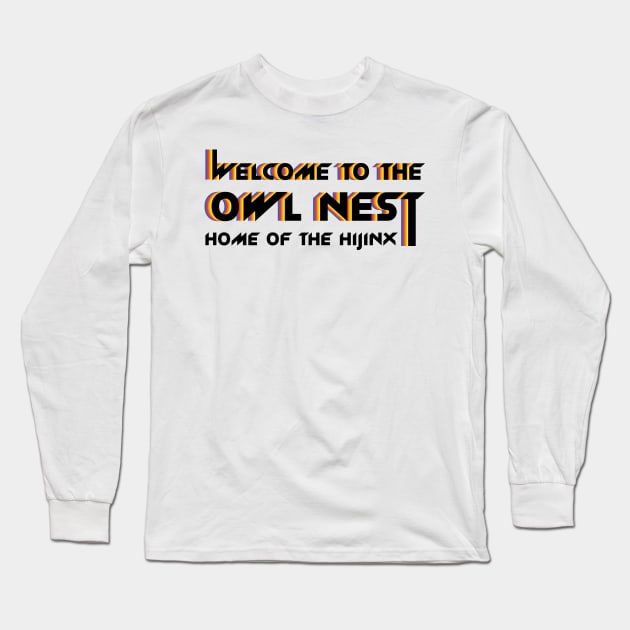 Welcome to The Owl Nest Retro Rainbow Long Sleeve T-Shirt by Offbeat Robotics